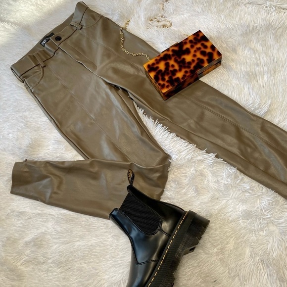 Zara Faux Leather High Waisted Leggings Taupe size XS - Picture 5 of 12